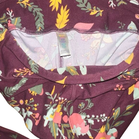 Women’s maroon LulaRoe leggings floral print one size - Picture 2 of 2